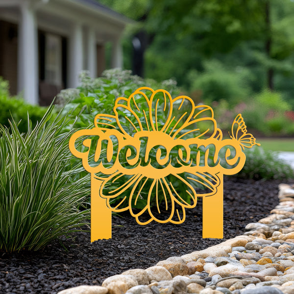 Flower and Butterfly Welcome Yard Stake-Welcome Yard Sign-Mother's Day Gift