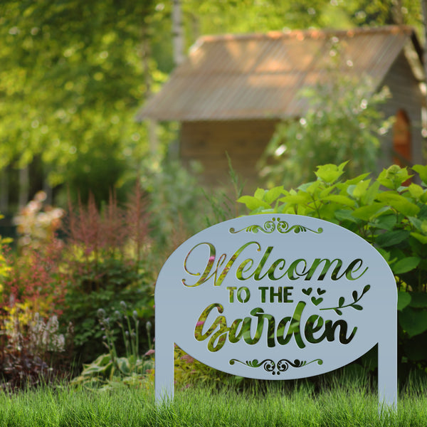 Welcome to the Garden Metal Yard Stake, Mother's Day Gift, Gift For the Gardener