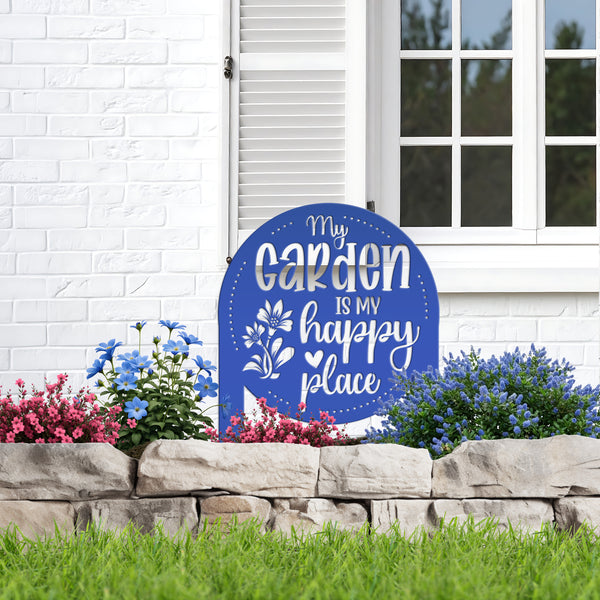 My Garden Is My Happy Place Metal Yard Stake , Garden Decor, Mother's Day Gift, Gift For Grandma
