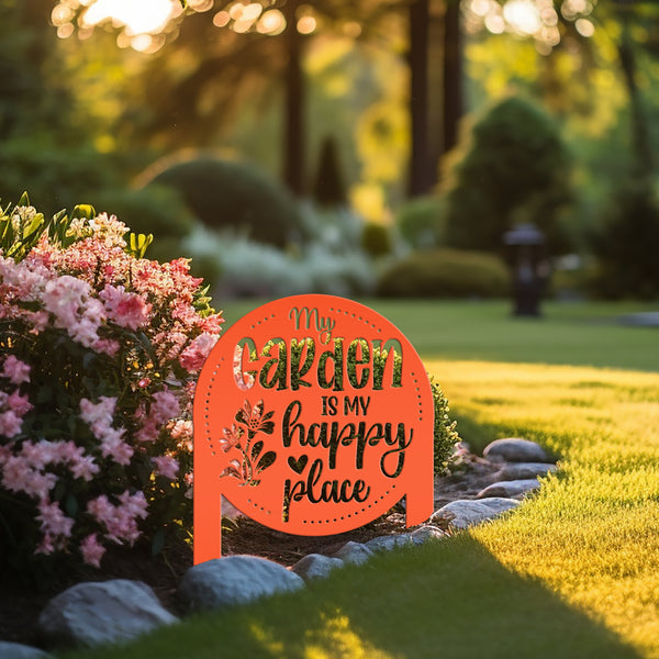 My Garden Is My Happy Place Metal Yard Stake , Garden Decor, Mother's Day Gift, Gift For Grandma