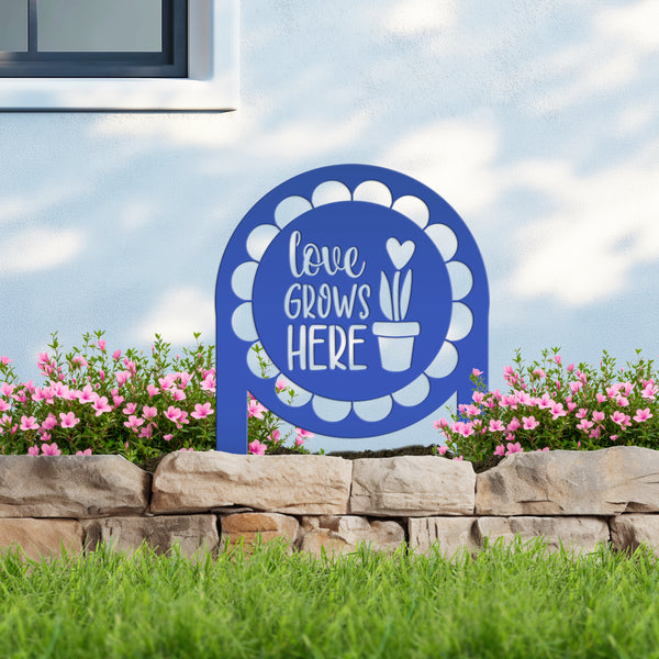 Love Grows Here Metal Yard Stake - Garden Decor-Spring-Easter Yard Ornaments -Decor -Flowerbed