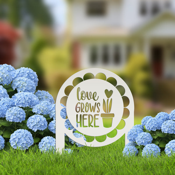 Love Grows Here Metal Yard Stake - Garden Decor-Spring-Easter Yard Ornaments -Decor -Flowerbed