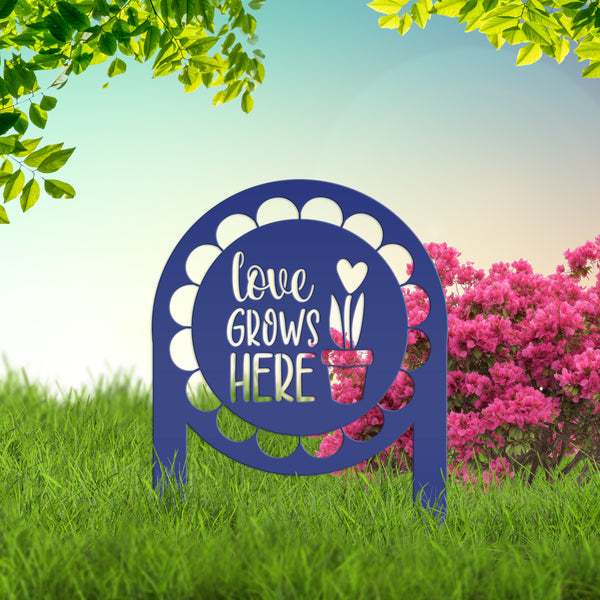 Love Grows Here Metal Yard Stake - Garden Decor-Spring-Easter Yard Ornaments -Decor -Flowerbed