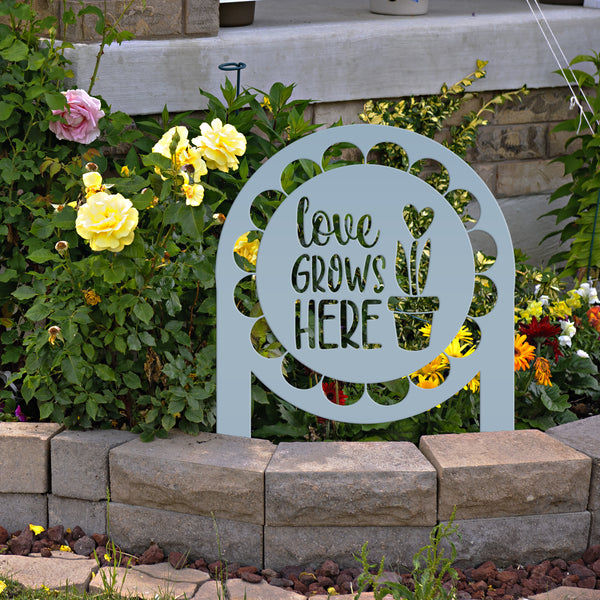 Love Grows Here Metal Yard Stake - Garden Decor-Spring-Easter Yard Ornaments -Decor -Flowerbed