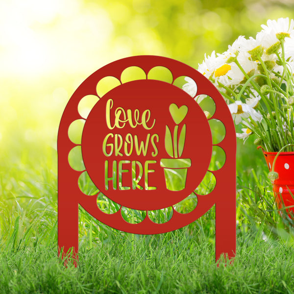 Love Grows Here Metal Yard Stake - Garden Decor-Spring-Easter Yard Ornaments -Decor -Flowerbed