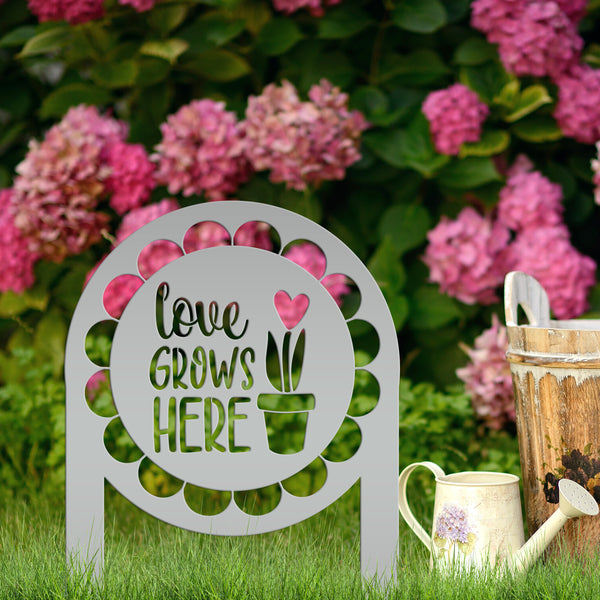 Love Grows Here Metal Yard Stake - Garden Decor-Spring-Easter Yard Ornaments -Decor -Flowerbed