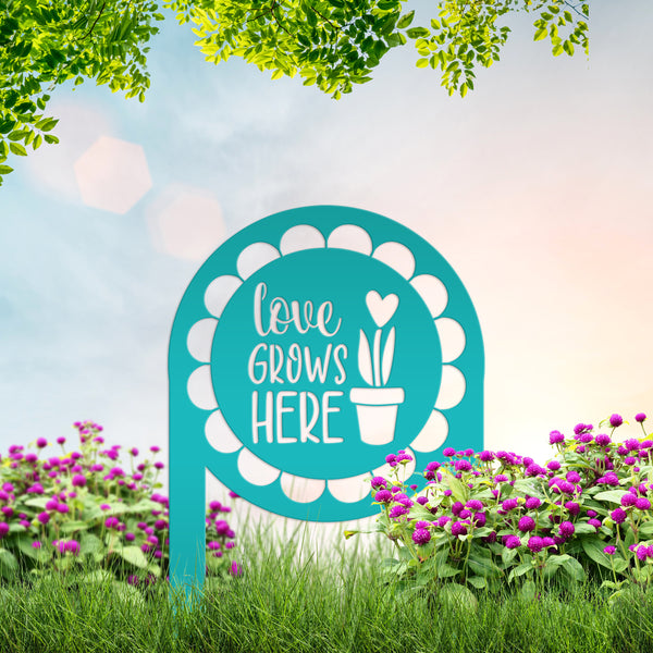 Love Grows Here Metal Yard Stake - Garden Decor-Spring-Easter Yard Ornaments -Decor -Flowerbed