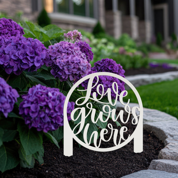 Love Grows Here Metal Yard Stake - Garden Decor- Mother's Day Gift-Flowerbed Yard Decor