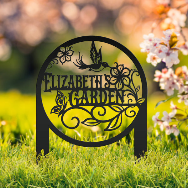 Personalized  Floral Flower Garden Metal Yard Stake , Butterfly, Hummingbird Metal Yard Signs , Mother's Day, Gift for Grandma, Butterfly Garden Art