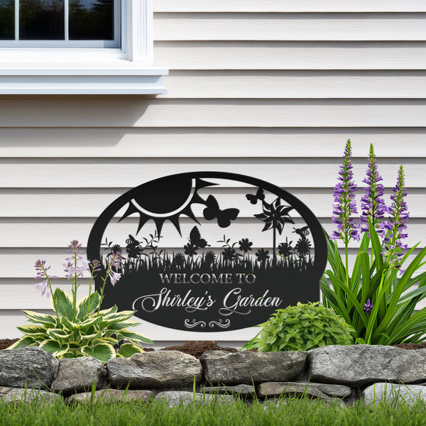 Garden Sign With Flowers and Butterflies, Personalized Gift For the Gardner