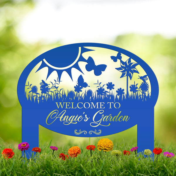 Garden Sign With Flowers and Butterflies, Personalized Gift For the Gardner