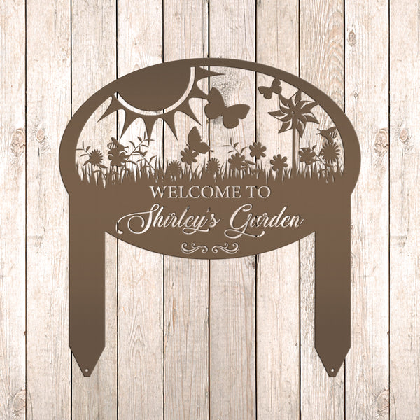 Garden Sign With Flowers and Butterflies, Personalized Gift For the Gardner