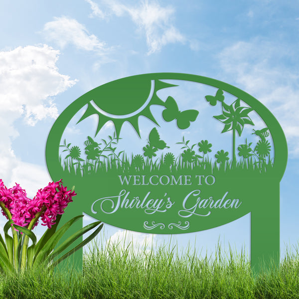 Garden Sign With Flowers and Butterflies, Personalized Gift For the Gardner