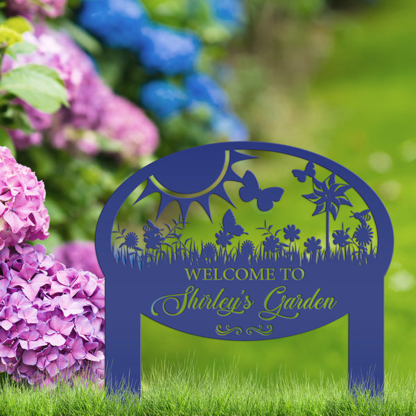 Garden Sign With Flowers and Butterflies, Personalized Gift For the Gardner