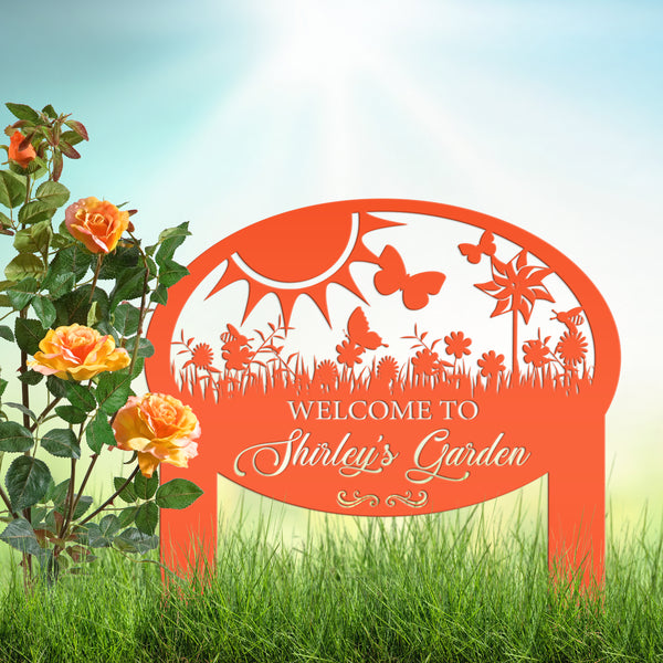 Garden Sign With Flowers and Butterflies, Personalized Gift For the Gardner