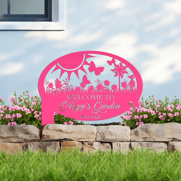 Garden Sign With Flowers and Butterflies, Personalized Gift For the Gardner