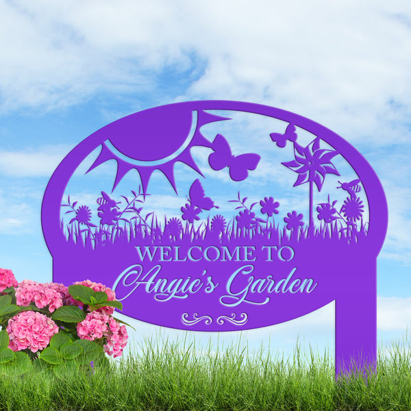 Garden Sign With Flowers and Butterflies, Personalized Gift For the Gardner