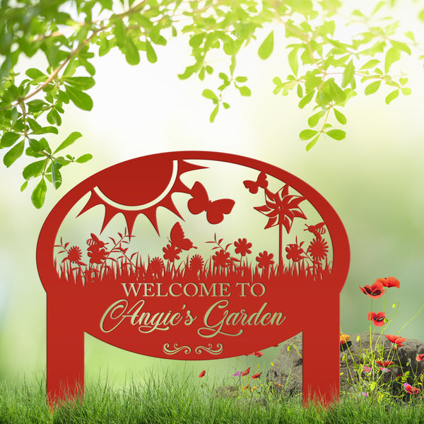Garden Sign With Flowers and Butterflies, Personalized Gift For the Gardner