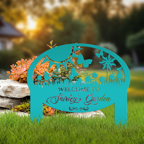 Garden Sign With Flowers and Butterflies, Personalized Gift For the Gardner