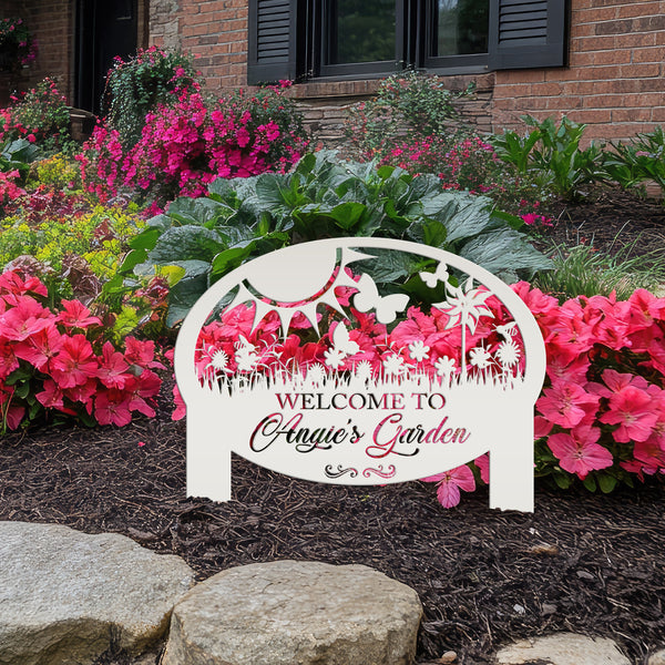 Garden Sign With Flowers and Butterflies, Personalized Gift For the Gardner