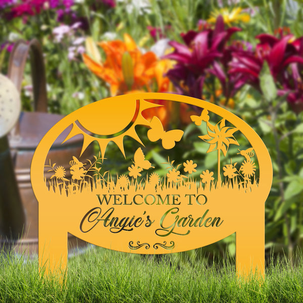 Garden Sign With Flowers and Butterflies, Personalized Gift For the Gardner