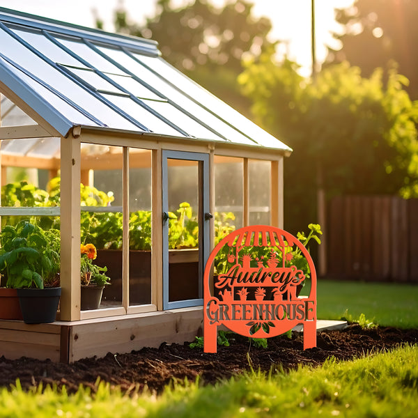 Greenhouse Design with flowers Metal Lawn and Yard Stake - Mother's Day Gift-Gift for Gardener
