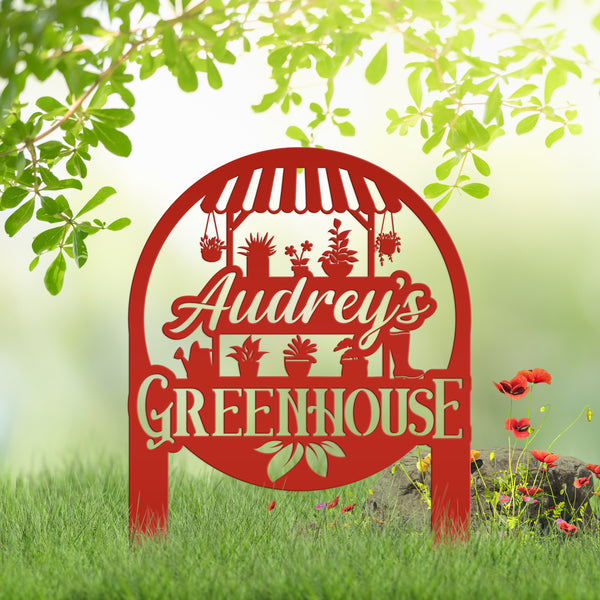 Greenhouse Design with flowers Metal Lawn and Yard Stake - Mother's Day Gift-Gift for Gardener