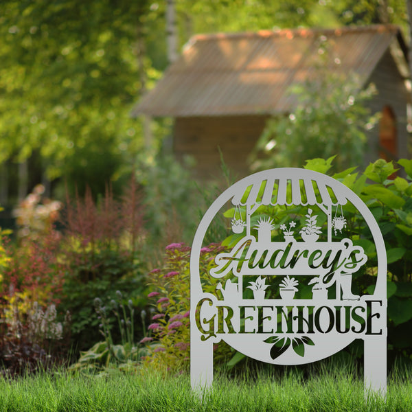 Greenhouse Design with flowers Metal Lawn and Yard Stake - Mother's Day Gift-Gift for Gardener