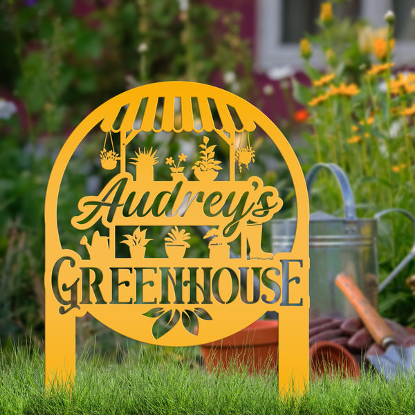Greenhouse Design with flowers Metal Lawn and Yard Stake - Mother's Day Gift-Gift for Gardener