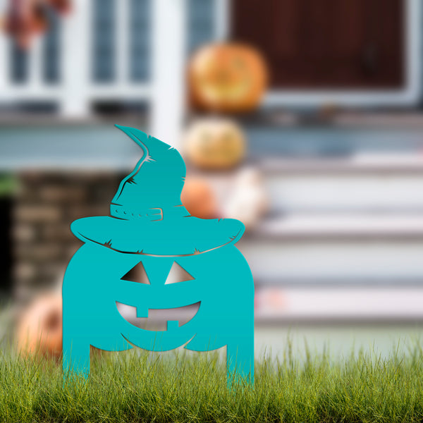Pumpkin with Witch Hat Metal Yard Stake - Halloween Decor