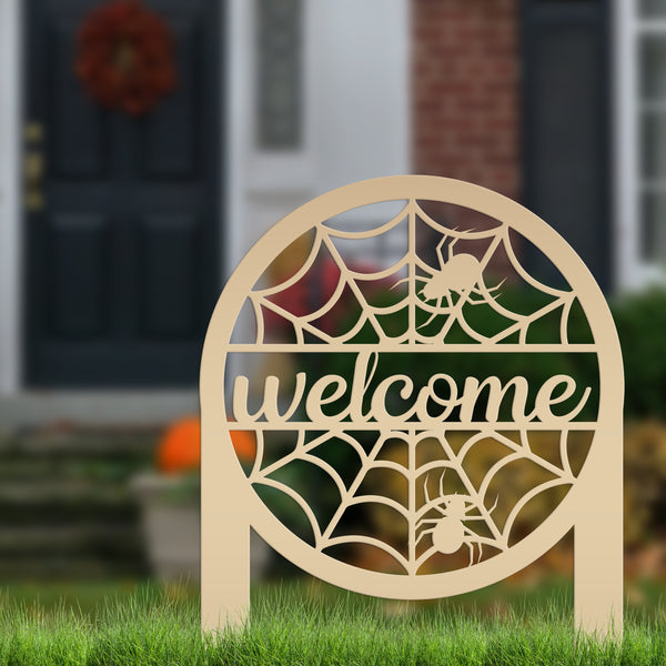 Spiderweb Welcome Metal Yard Sign, Spider Web Yard Lawn Decor, Halloween Spiderweb Yard Decor, Front Lawn Spiderweb Welcome Yard Stake, Spooky Spiderweb Lawn Ornaments