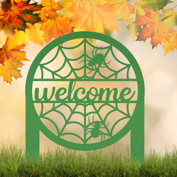 Spiderweb Welcome Metal Yard Sign, Spider Web Yard Lawn Decor, Halloween Spiderweb Yard Decor, Front Lawn Spiderweb Welcome Yard Stake, Spooky Spiderweb Lawn Ornaments