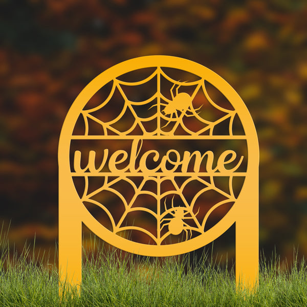 Spiderweb Welcome Metal Yard Sign, Spider Web Yard Lawn Decor, Halloween Spiderweb Yard Decor, Front Lawn Spiderweb Welcome Yard Stake, Spooky Spiderweb Lawn Ornaments