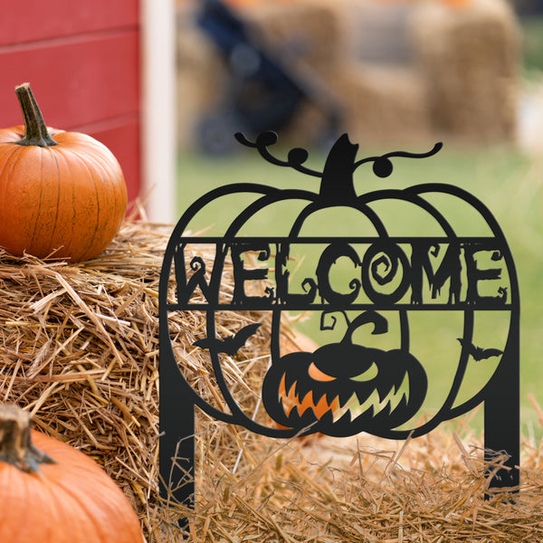 Jack O Lantern Metal Yard Stake - Halloween Decor
