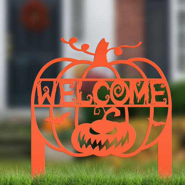 Jack O Lantern Metal Yard Stake - Halloween Decor