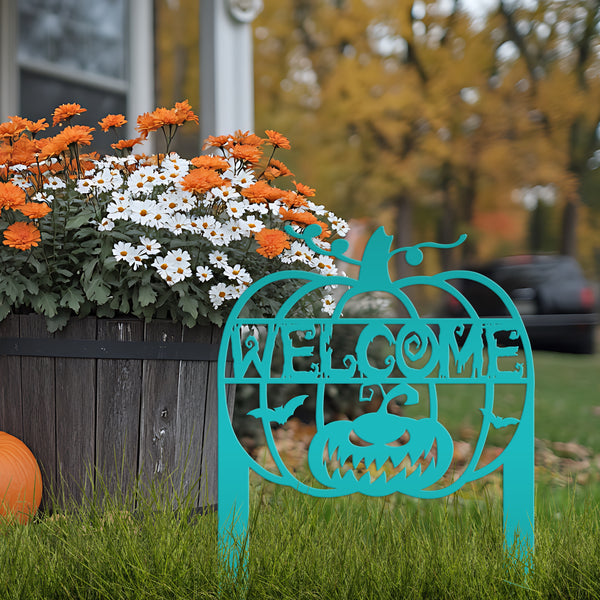 Jack O Lantern Metal Yard Stake - Halloween Decor