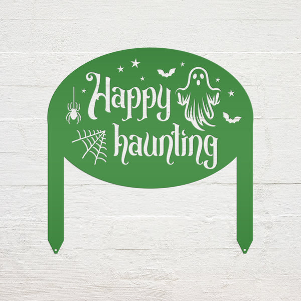 Unique Happy Haunting Yard Art for Halloween Decor - Spooky Ghost Metal Lawn Stake - Autumn Garden Decoration - Novelty Holiday Welcome Sign
