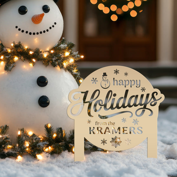 Happy Holidays Metal Yard Stake - Custom Snowflake Design Lawn Art - Cute Christmas Decor - Outdoor Seasonal Decoration - Personalized Gifts
