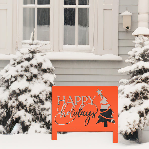 Joyful Christmas Outdoor Yard Stake - Happy Holidays Metal Sign - Cheerful Seasonal Yard Art - Unique December Decor - Cute Christmas Tree