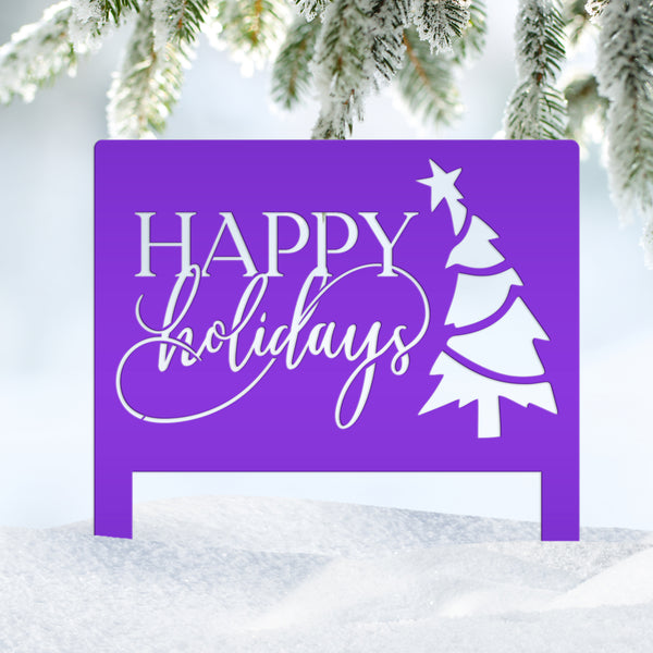 Joyful Christmas Outdoor Yard Stake - Happy Holidays Metal Sign - Cheerful Seasonal Yard Art - Unique December Decor - Cute Christmas Tree