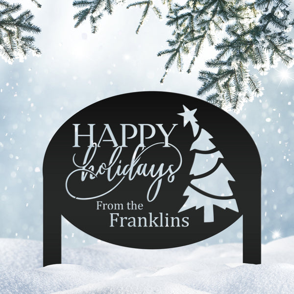 Christmas Sign - Unique Personalized Xmas Yard Decoration - Custom Happy Holidays Yard Stake - Winter Holiday Stake - Festive Outdoor Sign