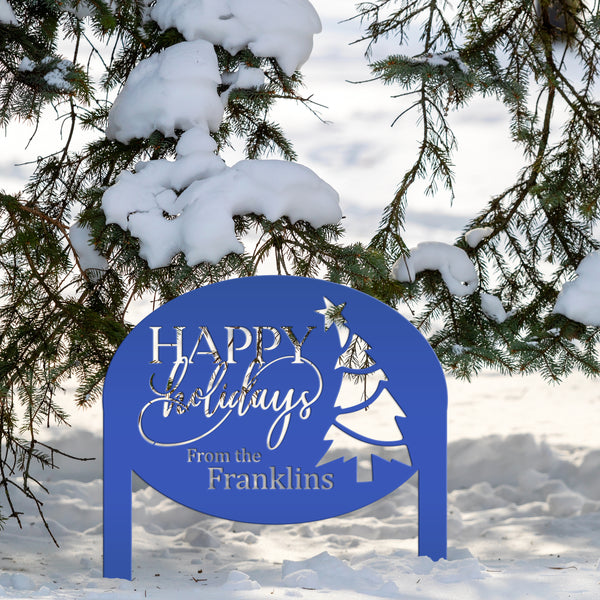 Christmas Sign - Unique Personalized Xmas Yard Decoration - Custom Happy Holidays Yard Stake - Winter Holiday Stake - Festive Outdoor Sign