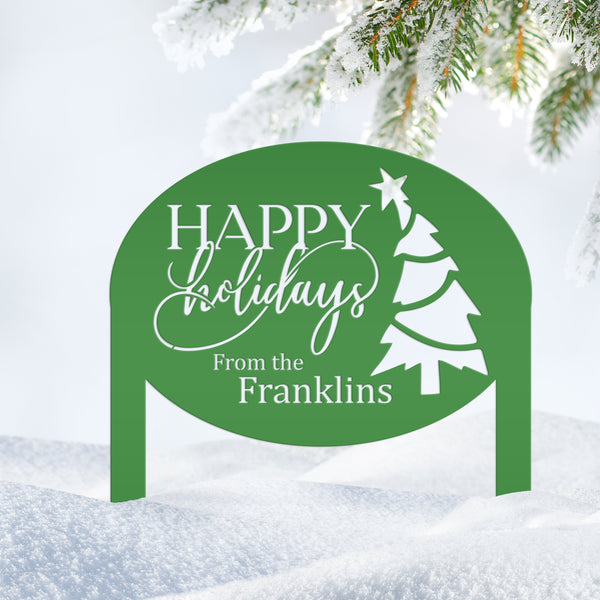 Christmas Sign - Unique Personalized Xmas Yard Decoration - Custom Happy Holidays Yard Stake - Winter Holiday Stake - Festive Outdoor Sign