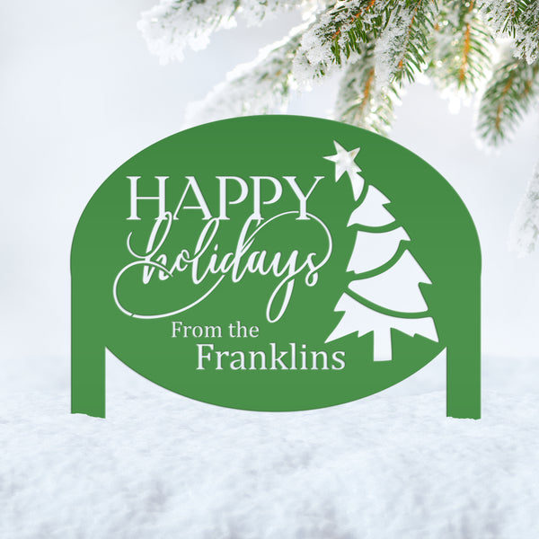 Christmas Sign - Unique Personalized Xmas Yard Decoration - Custom Happy Holidays Yard Stake - Winter Holiday Stake - Festive Outdoor Sign