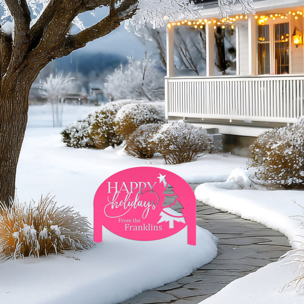 Christmas Sign - Unique Personalized Xmas Yard Decoration - Custom Happy Holidays Yard Stake - Winter Holiday Stake - Festive Outdoor Sign