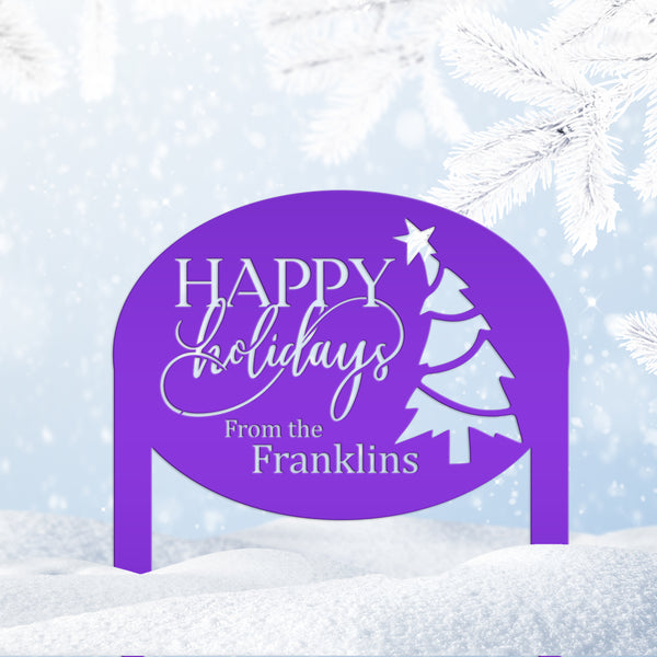 Christmas Sign - Unique Personalized Xmas Yard Decoration - Custom Happy Holidays Yard Stake - Winter Holiday Stake - Festive Outdoor Sign
