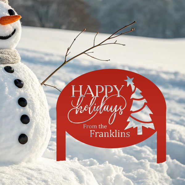 Christmas Sign - Unique Personalized Xmas Yard Decoration - Custom Happy Holidays Yard Stake - Winter Holiday Stake - Festive Outdoor Sign