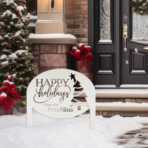 Christmas Sign - Unique Personalized Xmas Yard Decoration - Custom Happy Holidays Yard Stake - Winter Holiday Stake - Festive Outdoor Sign
