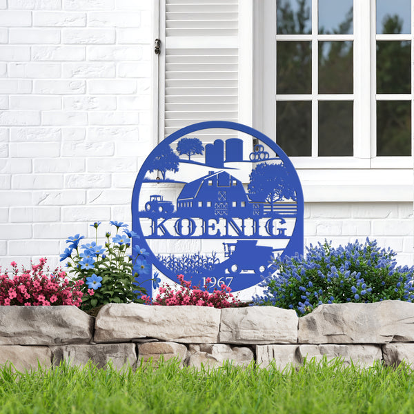 Custom Farm Scene Metal Garden Stake - Unique Home Decor - Charming Country Farming Yard Ornament - Rustic Outdoor Sign - Housewarming Gift