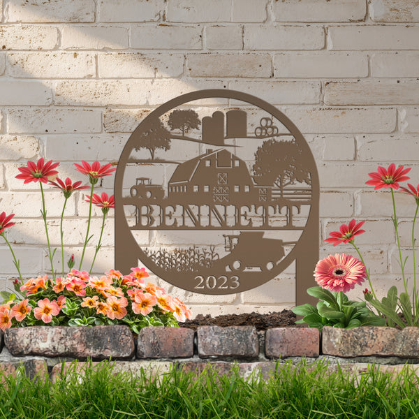 Custom Farm Scene Metal Garden Stake - Unique Home Decor - Charming Country Farming Yard Ornament - Rustic Outdoor Sign - Housewarming Gift